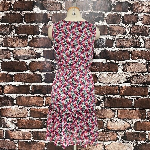 Tulle Panel Dress Sleeveless Floral Pink Red Size X Small XS - Picture 10 of 16